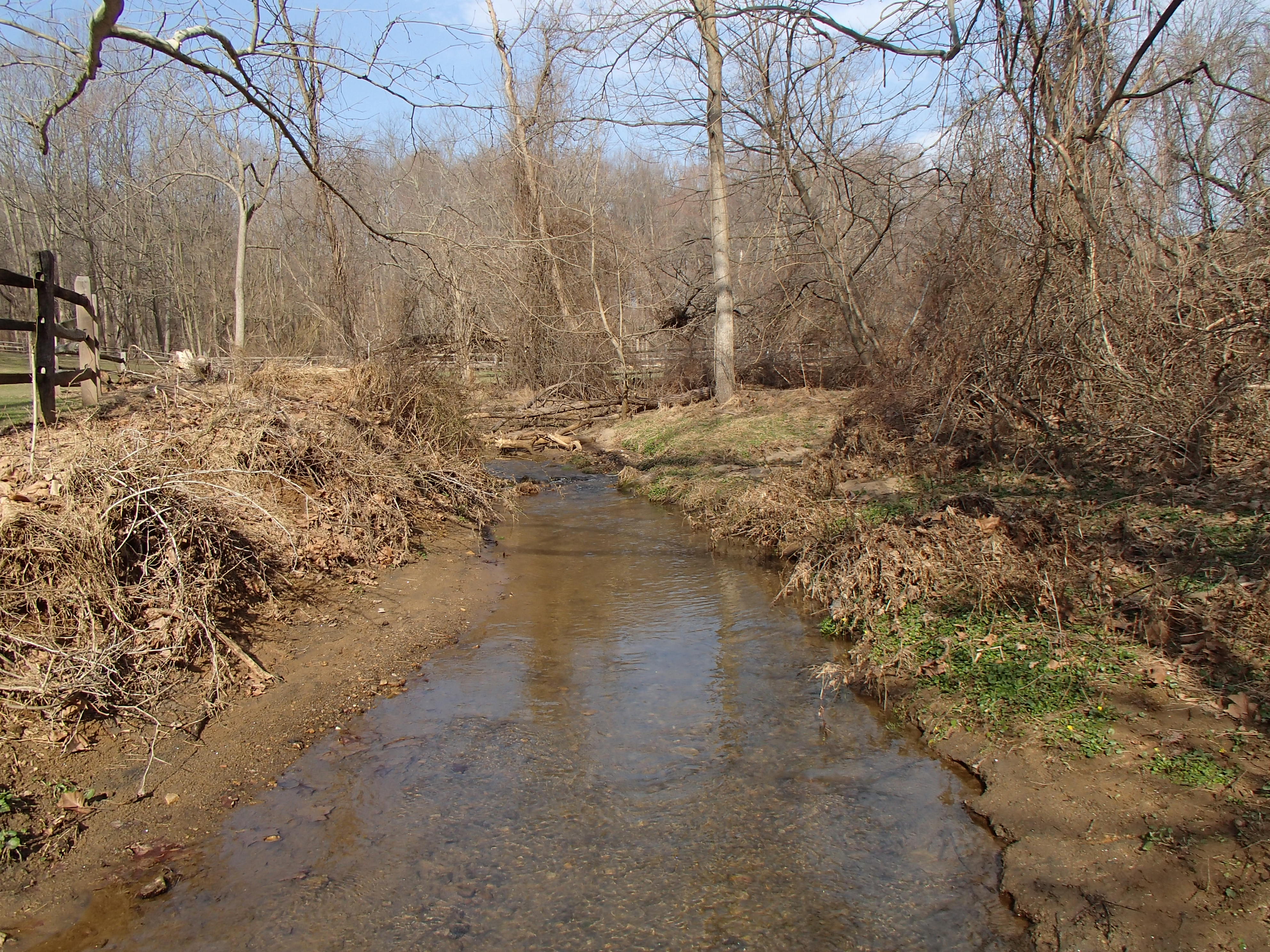 Field photo showing stream conditions at site ATKI_104_R_2016_Mid-point facing upstream
